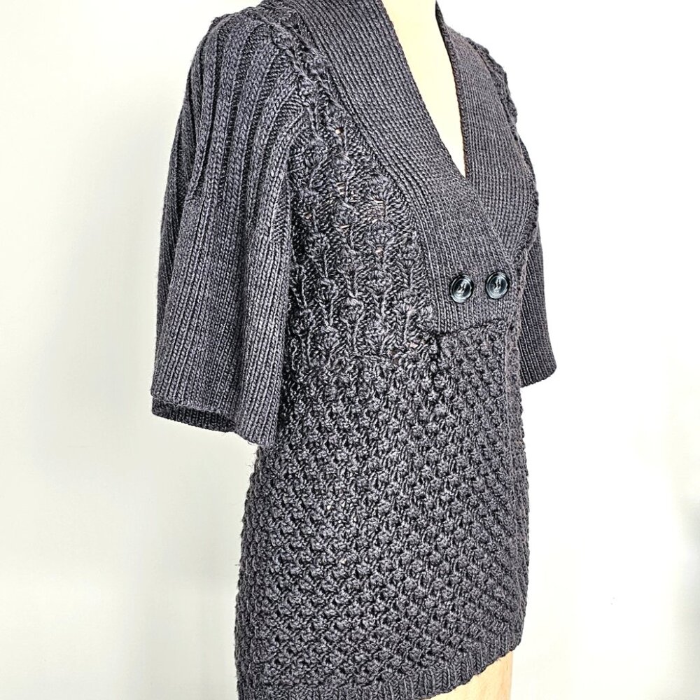 U Knits Charcoal Pointelle Shawl Collar Cardigan Sweater Medium - Picture 2 of 13